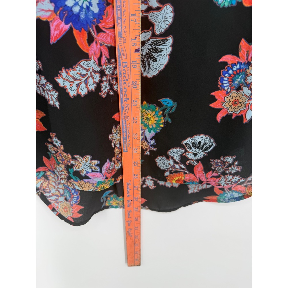 Gibson Latimer Blouse Women Medium Black Floral Roll Tab Sleeve Split Neck Top - Picture 7 of 8